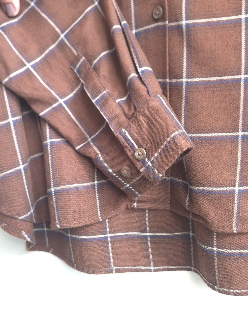 Uniqlo Brown Plaid Open Collar Flannel Shirt Size Large L Windowpane Grid - Picture 7 of 11